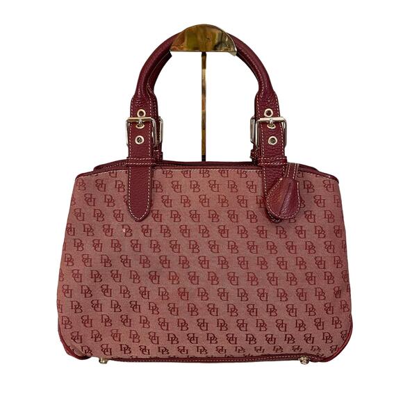 Dooney & Bourke Handbags - Dooney & Bourke Womens Satchel Handbag Signature Canvas Leather Buckle Strap Red